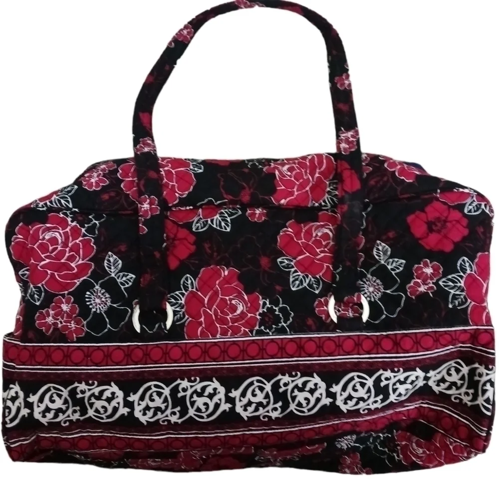 MARIE BY GIFTCRAFT RED & BLACK FLORAL DUFFLE BAG